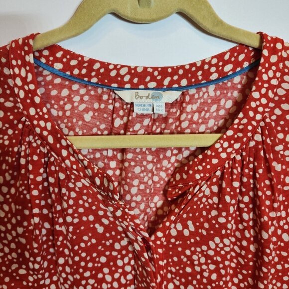 Boden Long Sleeved Tencel Shell Top Blouse Red White Speckled Size 6 - Picture 2 of 6